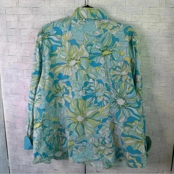 Lane Bryant floral button-down blouse blue green yello coastal grandma plus size - Picture 2 of 8